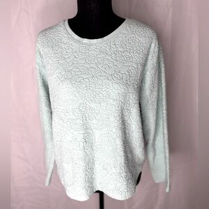 Oscar De La Renta Women's Green Embossed Floral Scoop Long Sleeve Sweater